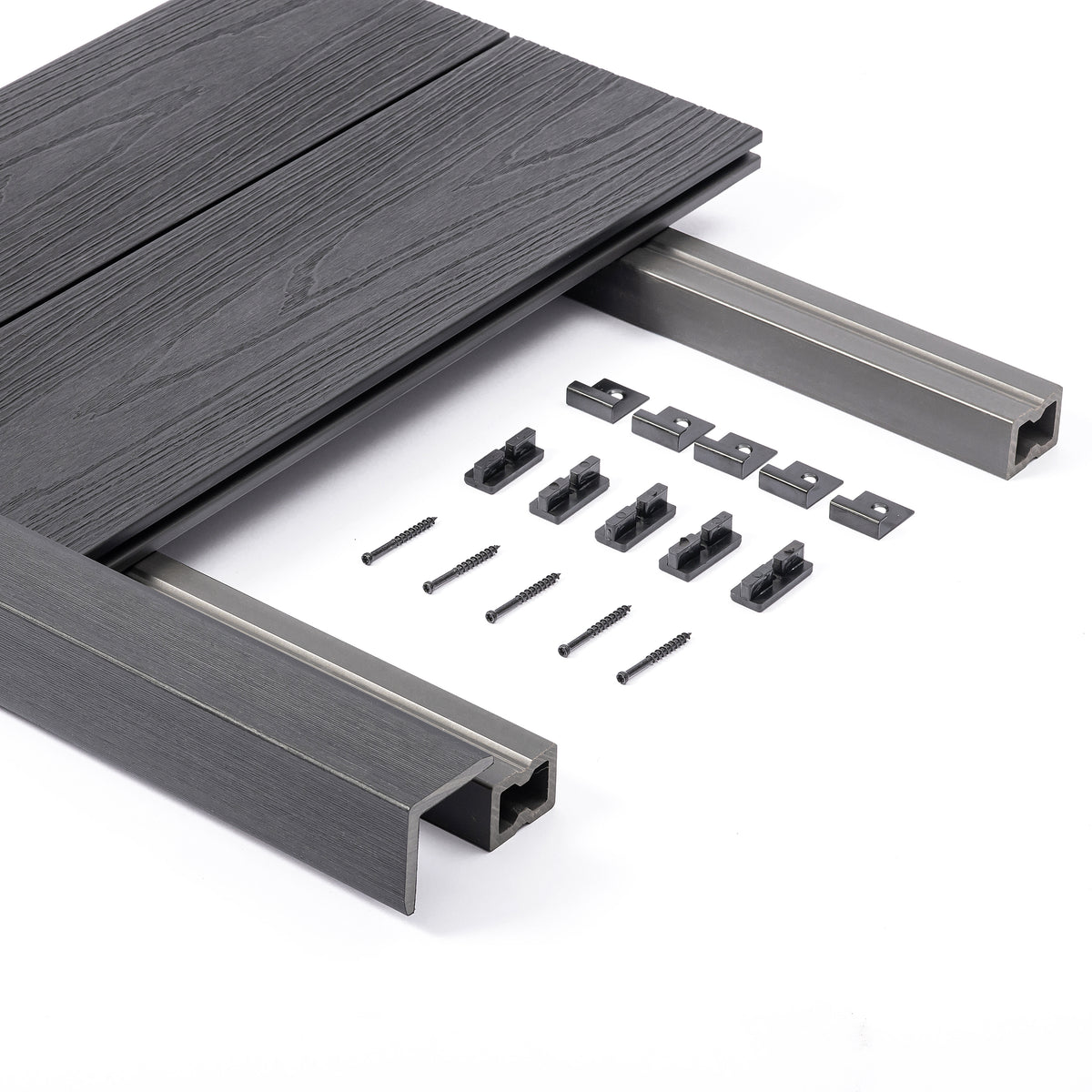 Composite Decking Kit with Light Weight Joist — Complete Durable Outdoor Decking System - Charcoal Black