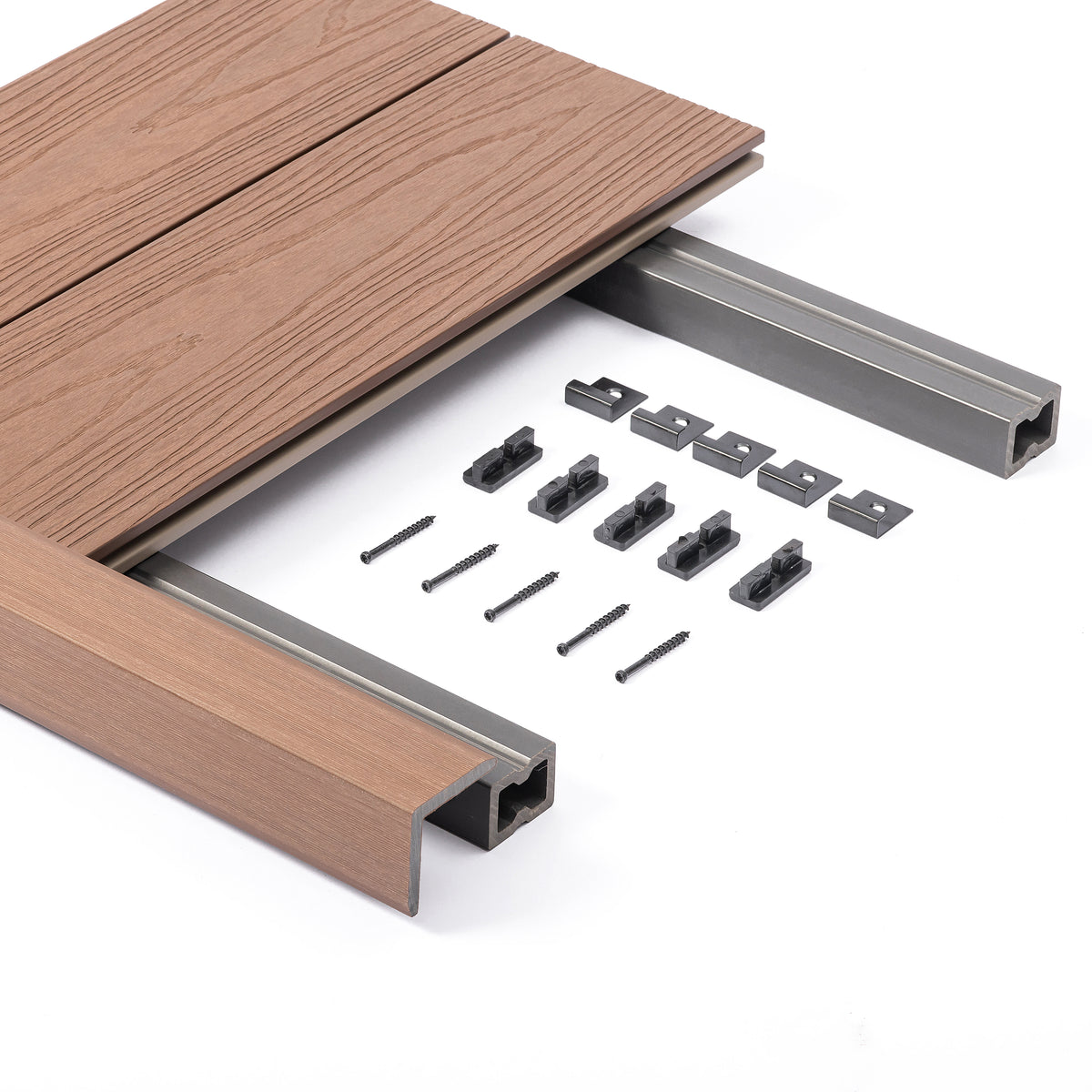 Composite Decking Kit with Light Weight Joist — Complete Durable Outdoor Decking System - Brown
