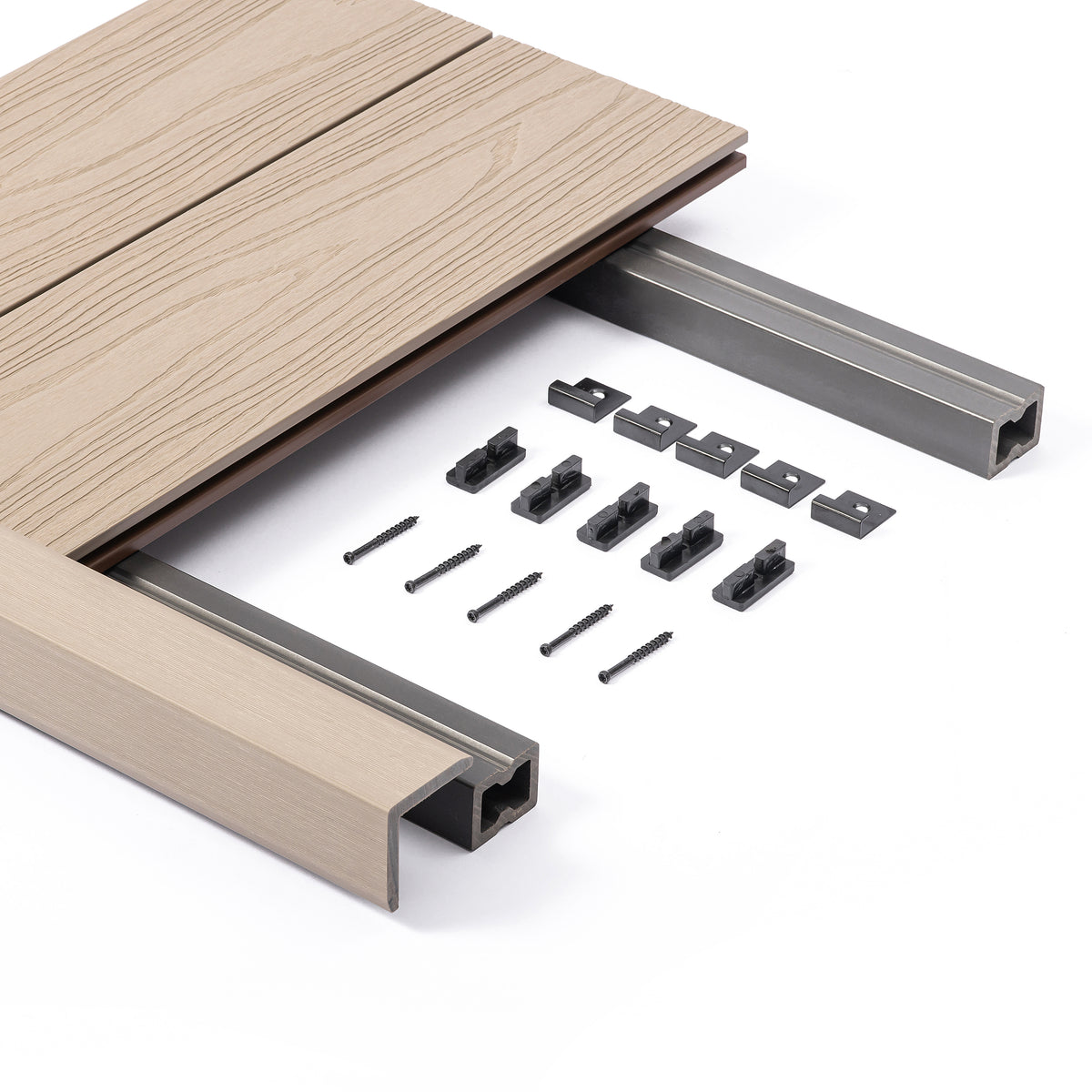 Composite Decking Kit with Light Weight Joist — Complete Durable Outdoor Decking System - Light Beige
