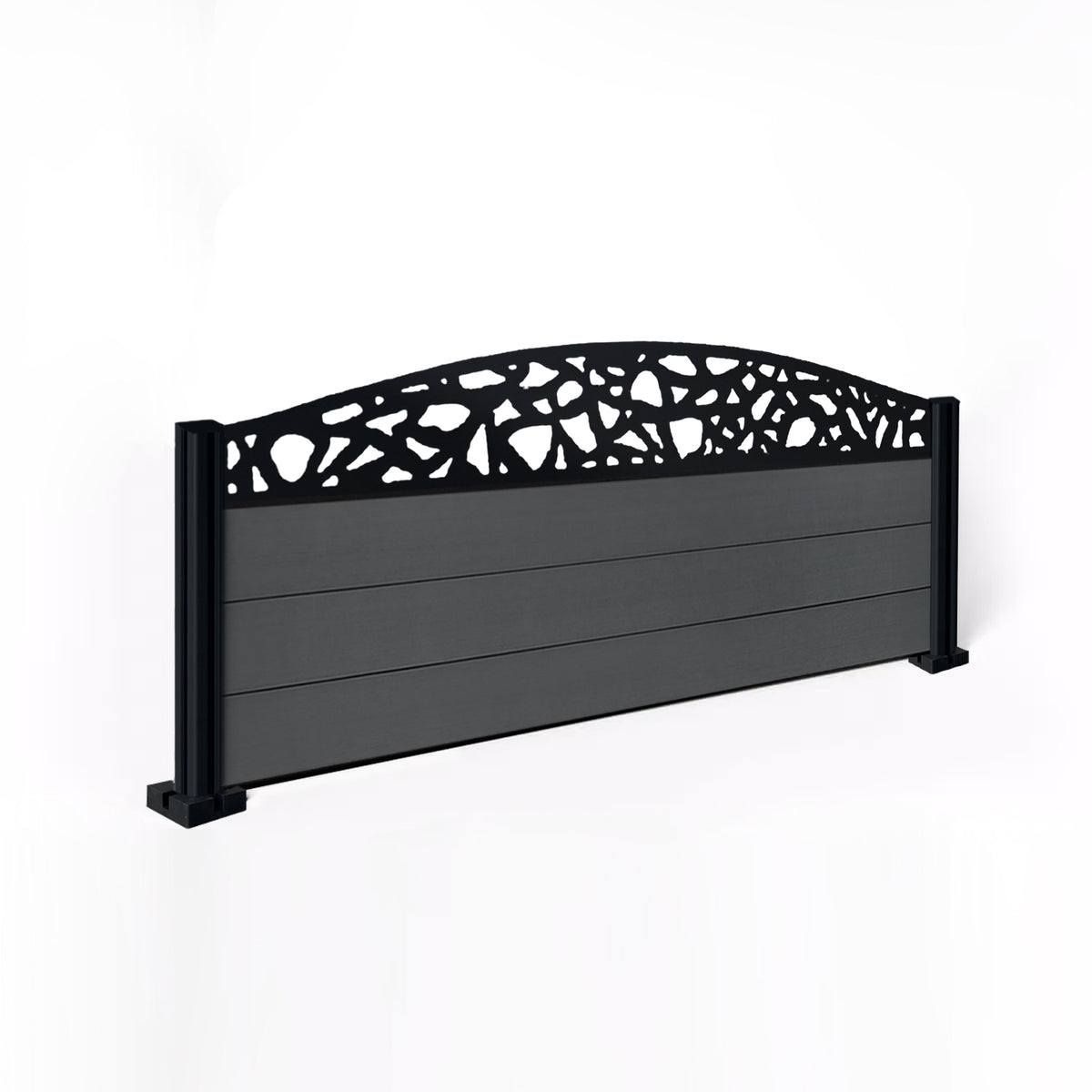EasyComposite 2ft Composite Fence Panel & Aluminium Post Fitted Above Ground - Dark Grey Boards & Pebble Curved Topper Trellis