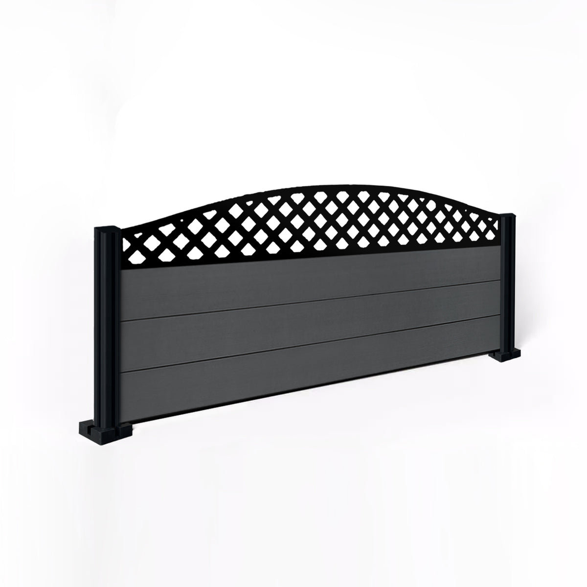 EasyComposite 2ft Composite Fence Panel & Aluminium Post Fitted Above Ground - Dark Grey Boards & Wave curved Topper Trellis