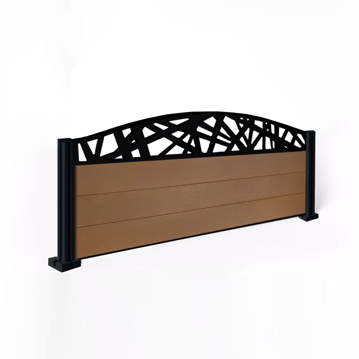 EasyComposite 2ft Composite Fence Panel & Aluminium Post Fitted Above Ground - Golden Teak Boards & Laser Curved Topper Trellis