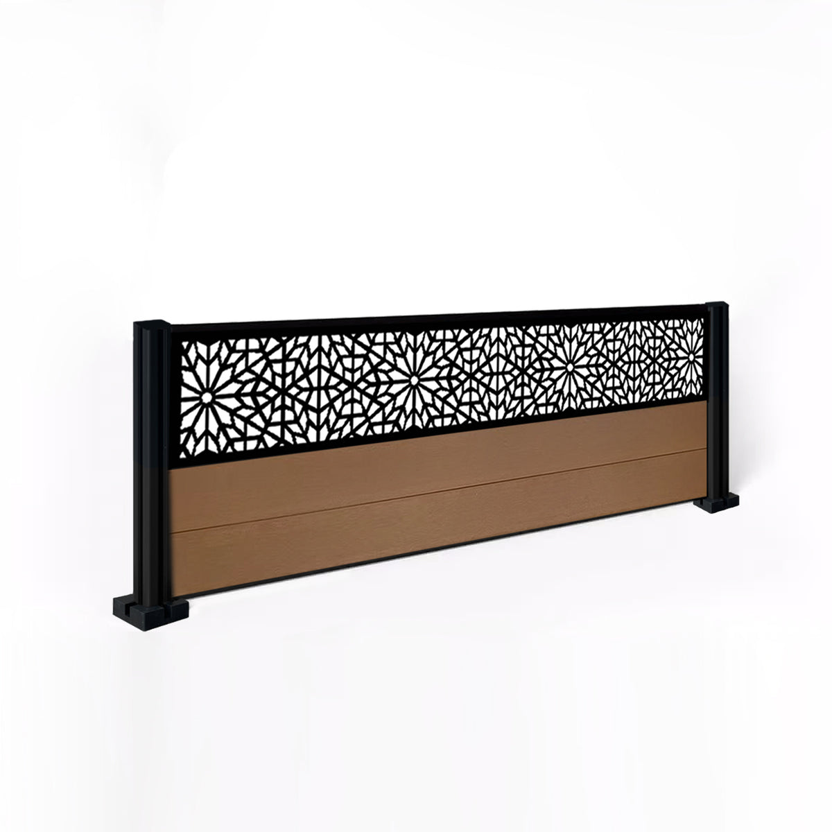 EasyComposite 3ft Composite Fence Panel & Aluminium Post Fitted Above Ground - Golden Teak Boards & Morocco Topper Trellis