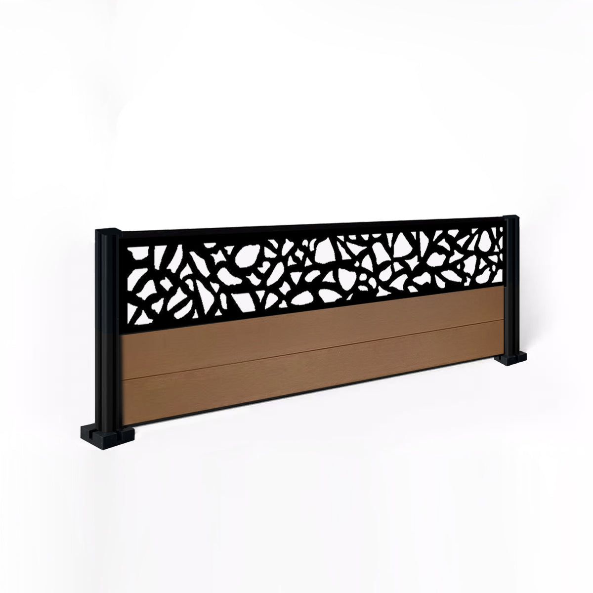 EasyComposite 2ft Composite Fence Panel & Aluminium Post Fitted Above Ground - Golden Teak Boards & Pebble Topper Trellis