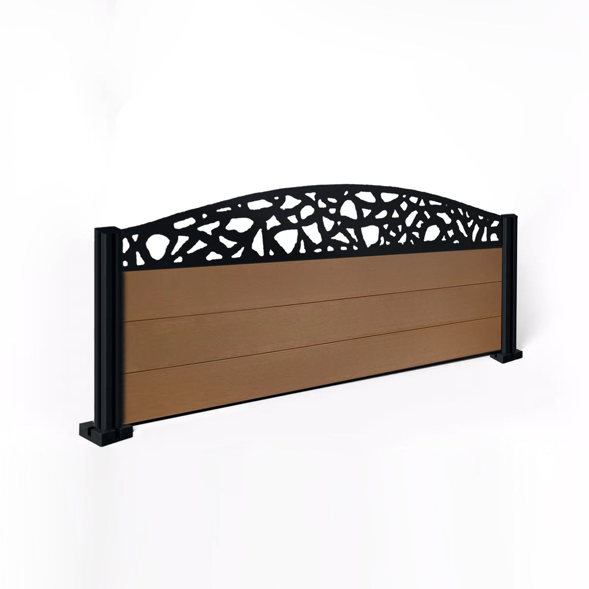 EasyComposite 2ft Composite Fence Panel & Aluminium Post Fitted Above Ground - Golden Teak Boards & Pebble Curved Topper Trellis
