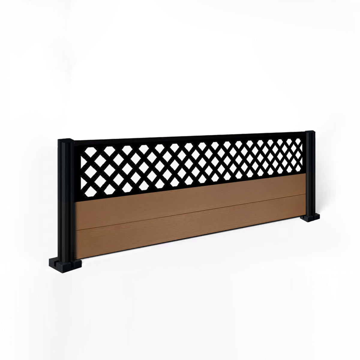 EasyComposite 2ft Composite Fence Panel & Aluminium Post Fitted Above Ground - Golden Teak Boards & Wave Topper Trellis