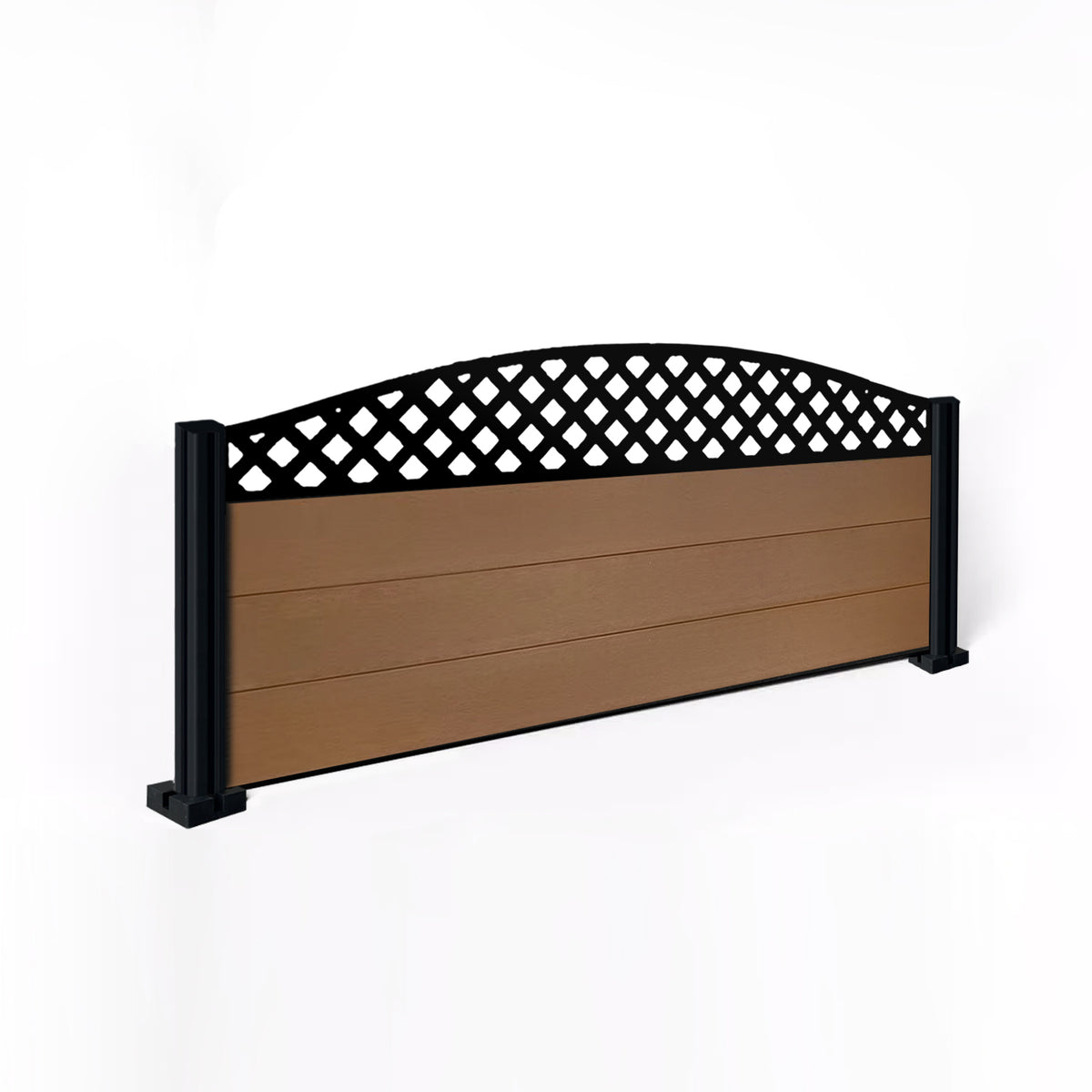 EasyComposite 2ft Composite Fence Panel & Aluminium Post Fitted Above Ground - Golden Teak Boards & Wave curved Topper Trellis