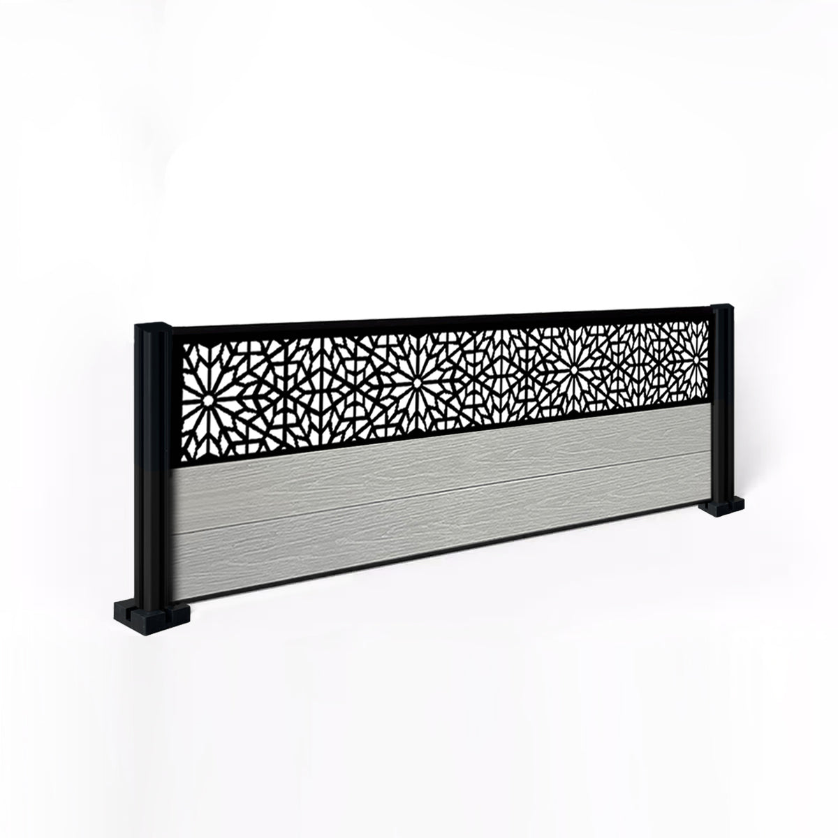 EasyComposite 3ft Composite Fence Panel & Aluminium Post Fitted Above Ground - Light Grey Boards & Morocco Topper Trellis