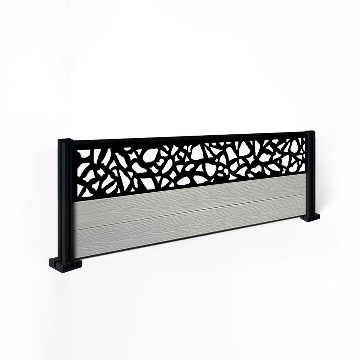 EasyComposite 2ft Composite Fence Panel & Aluminium Post Fitted Above Ground - Light Grey Boards & Pebble Topper Trellis