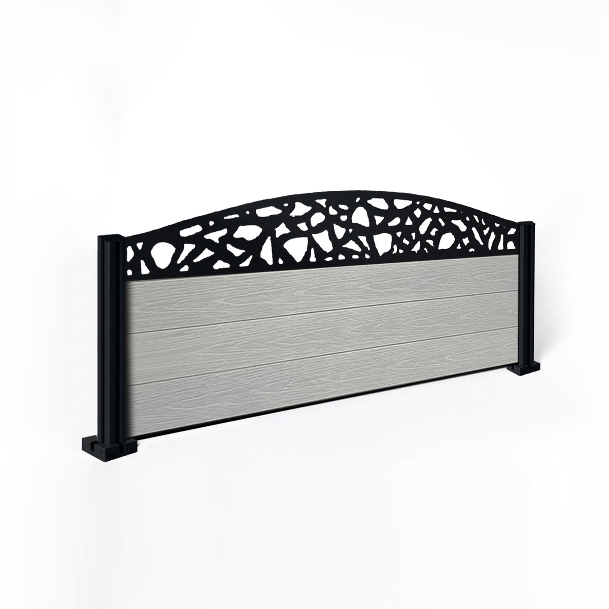 EasyComposite 2ft Composite Fence Panel & Aluminium Post Fitted Above Ground - Light Grey Boards & Pebble Curved Topper Trellis