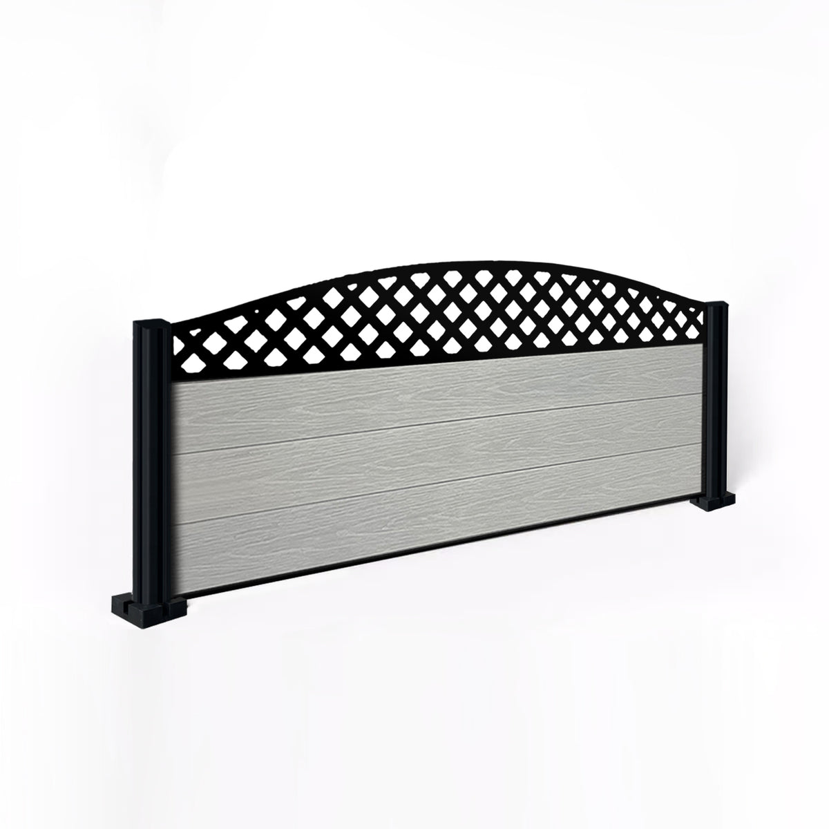 EasyComposite 2ft Composite Fence Panel & Aluminium Post Fitted Above Ground - Light Grey Boards & Wave curved Topper Trellis