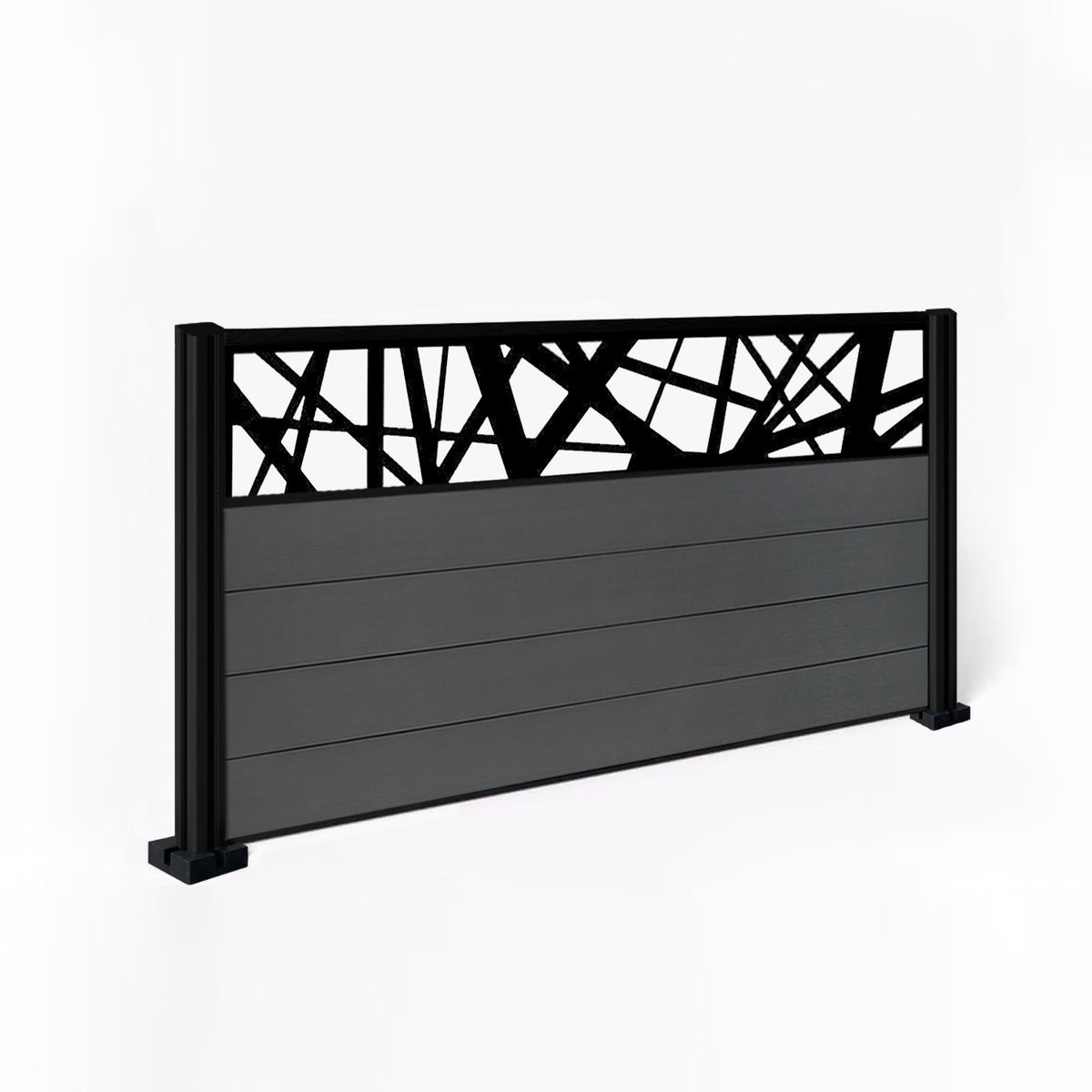 EasyComposite 3ft Composite Fence Panel & Aluminium Post Fitted Above Ground - Dark Grey RAL7016 Boards & Laser Topper Trellis