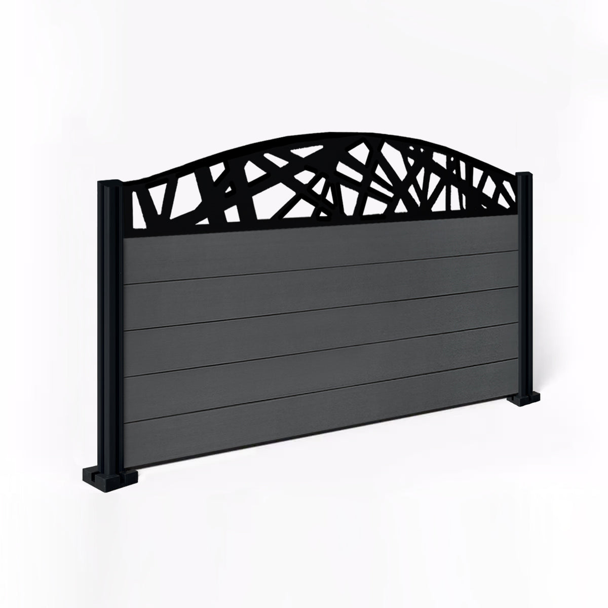 EasyComposite 3ft Composite Fence Panel & Aluminium Post Fitted Above Ground - Dark Grey Boards & Laser Curved Topper Trellis