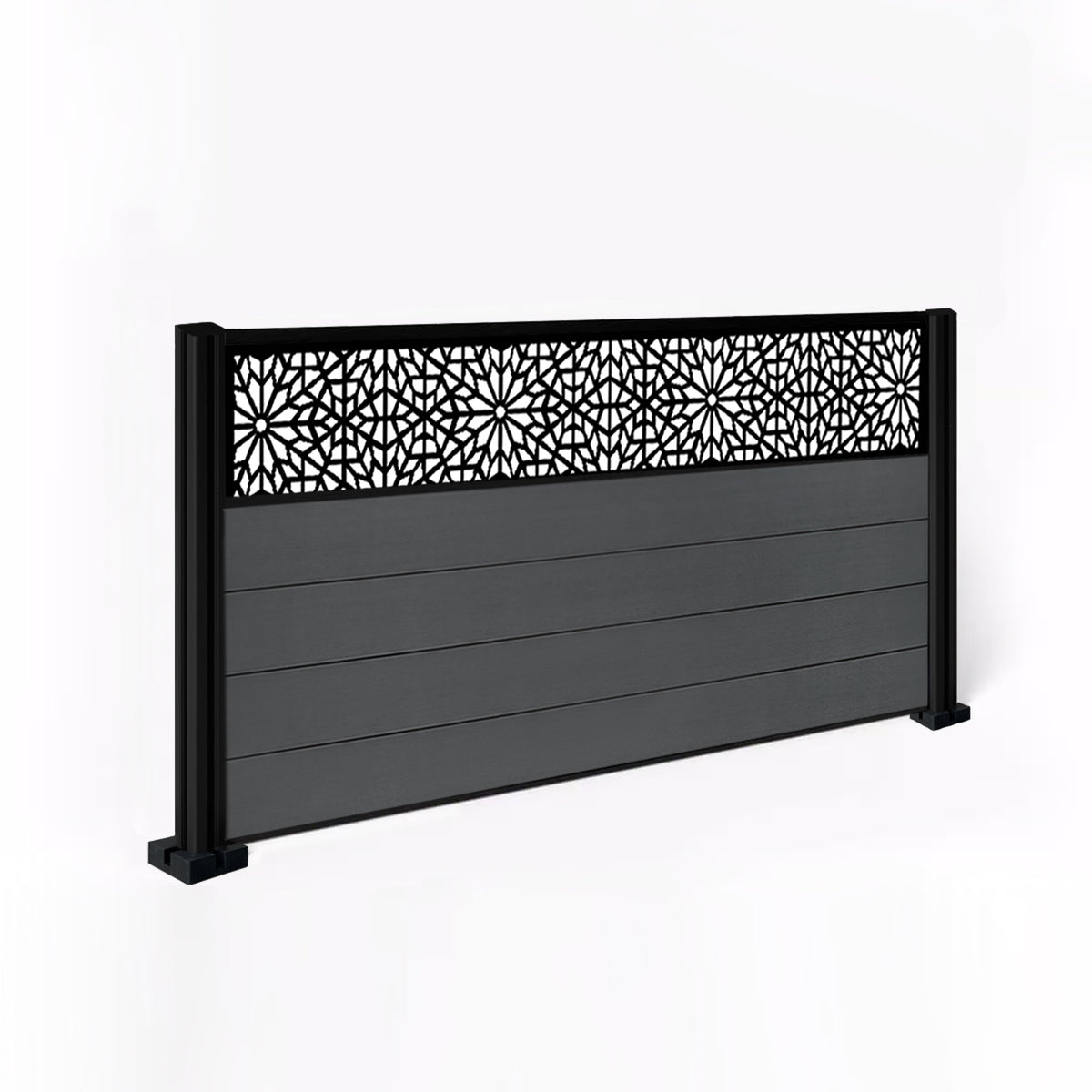 EasyComposite 4ft Composite Fence Panel & Aluminium Post Fitted Above Ground - Dark Grey RAL7016 Boards & Morocco Topper Trellis