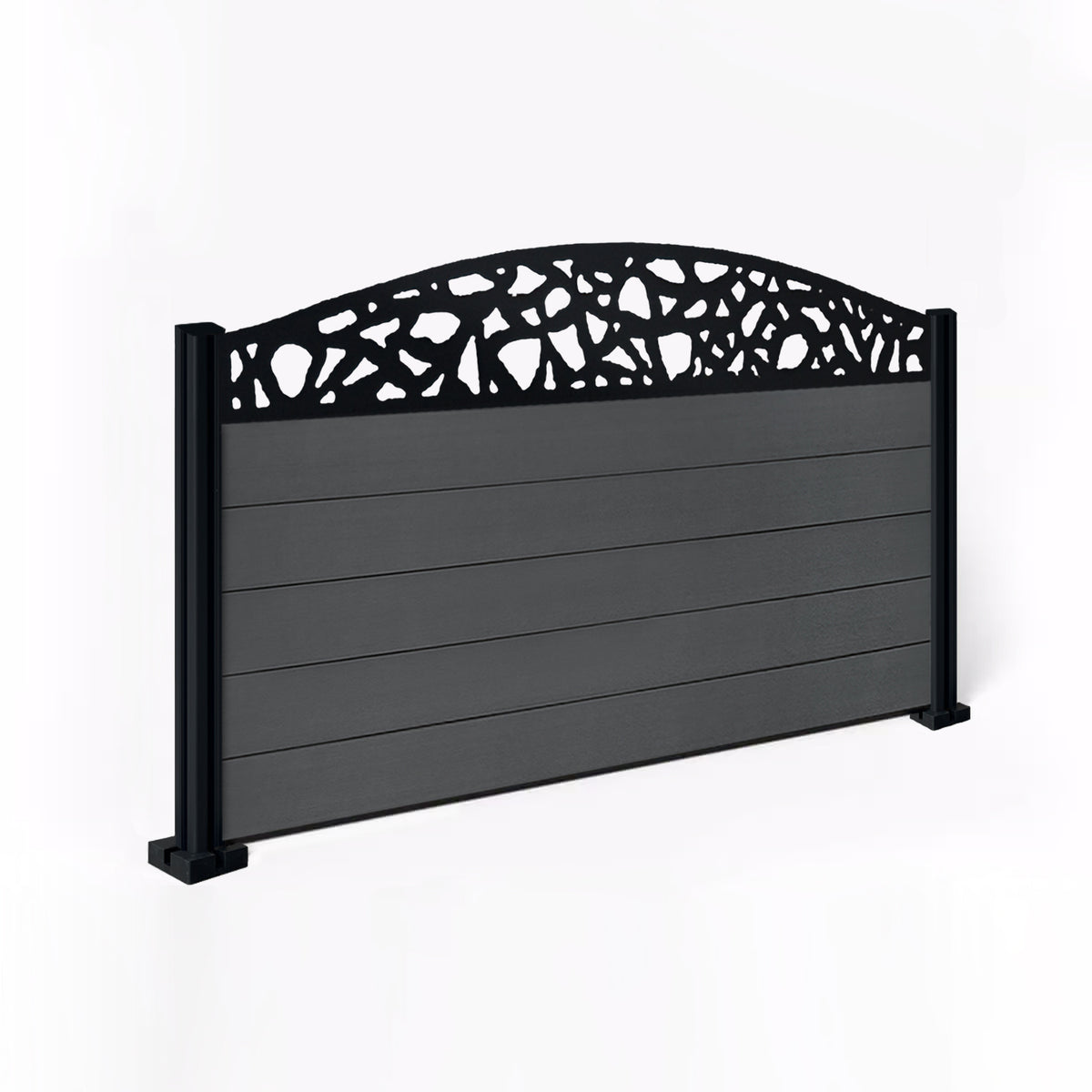 EasyComposite 3ft Composite Fence Panel & Aluminium Post Fitted Above Ground - Dark Grey Boards & Pebble Curved Topper Trellis