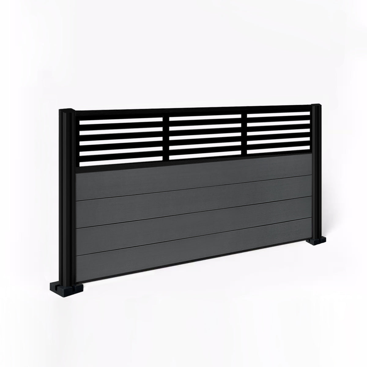 EasyComposite 3ft Composite Fence Panel & Aluminium Post Fitted Above Ground - Dark Grey RAL7016 Boards & Slat Topper Trellis