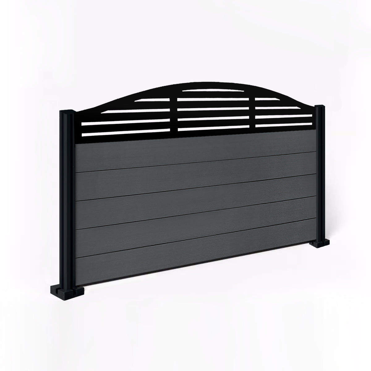 EasyComposite 3ft Composite Fence Panel & Aluminium Post Fitted Above Ground - Dark Grey Boards & Slat Curved Topper Trellis