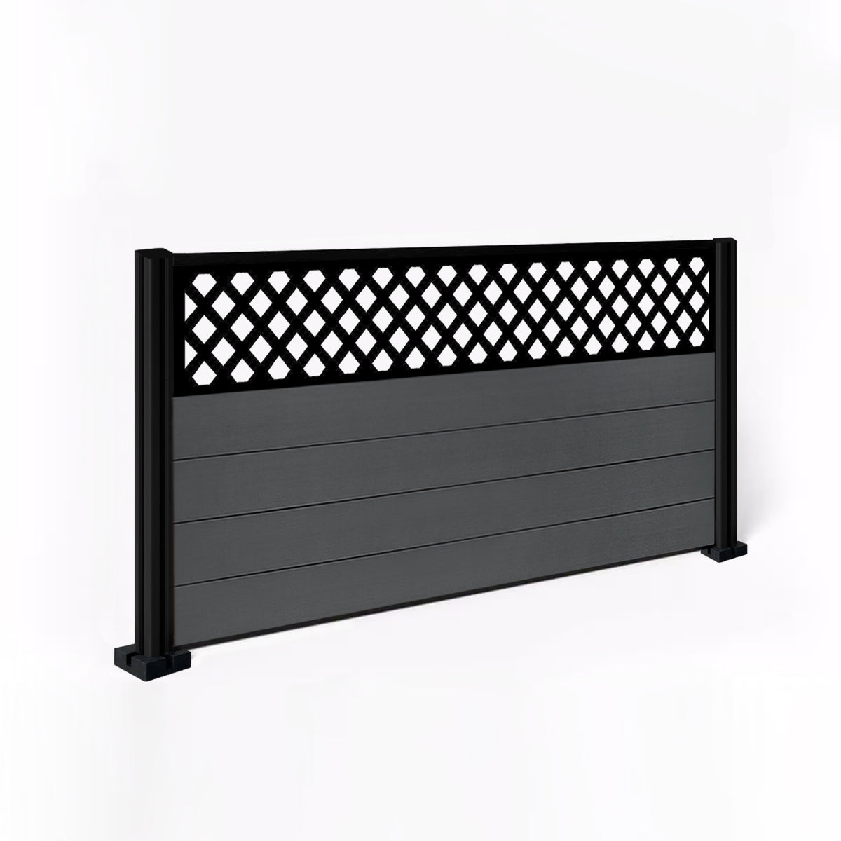 EasyComposite 3ft Composite Fence Panel & Aluminium Post Fitted Above Ground - Dark Grey RAL7016 Boards & Wave Topper Trellis