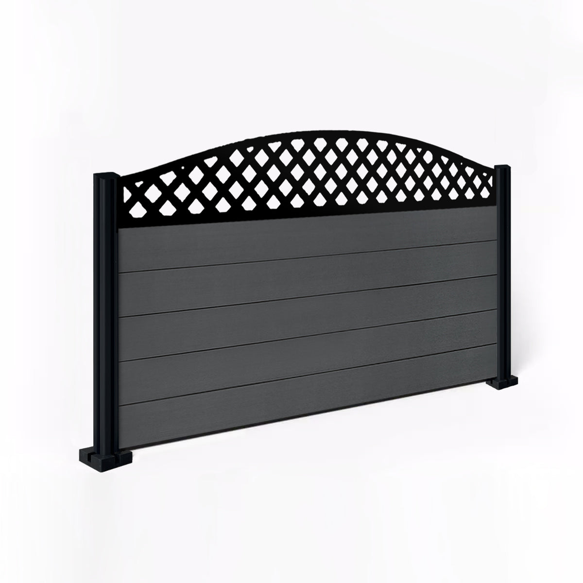 EasyComposite 3ft Composite Fence Panel & Aluminium Post Fitted Above Ground - Dark Grey Boards & Wave curved Topper Trellis