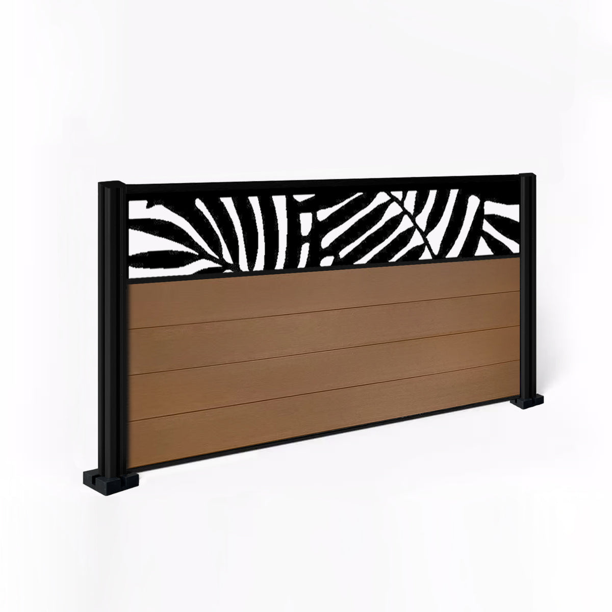 EasyComposite 5ft Composite Fence Panel & Aluminium Post Fitted Above Ground - Golden Teak Boards & Leafy Topper Trellis