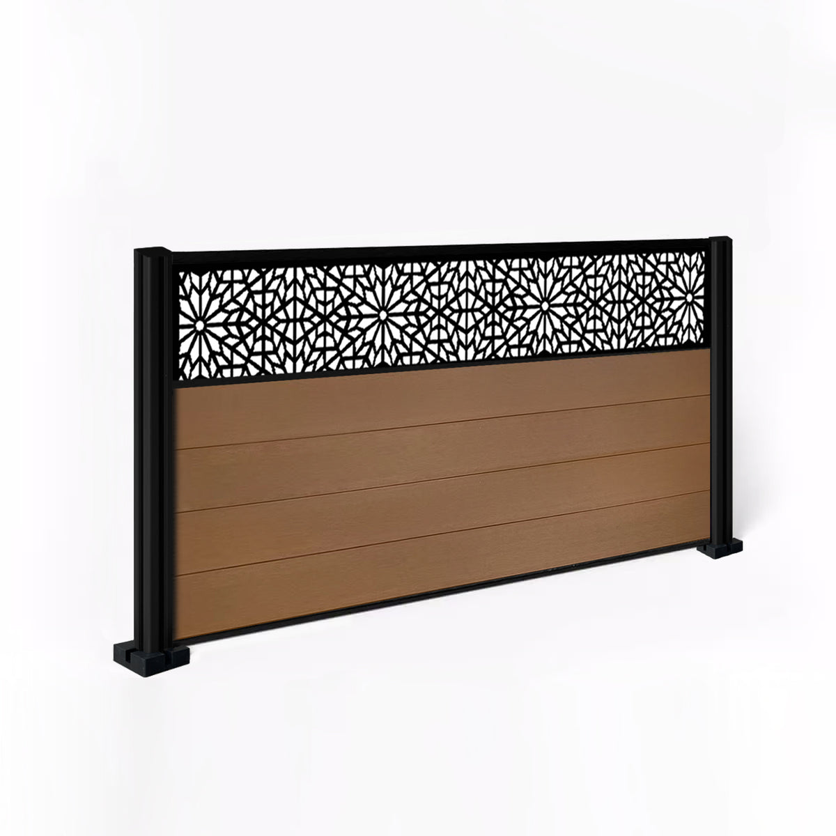 EasyComposite 4ft Composite Fence Panel & Aluminium Post Fitted Above Ground - Golden Teak Boards & Morocco Topper Trellis