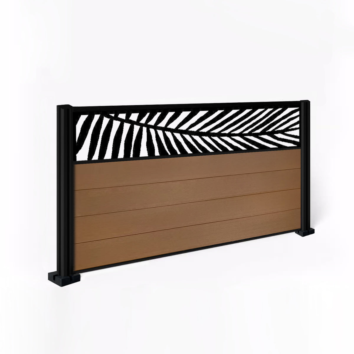 EasyComposite 3ft Composite Fence Panel & Aluminium Post Fitted Above Ground - Golden Teak Boards & Palm Topper Trellis