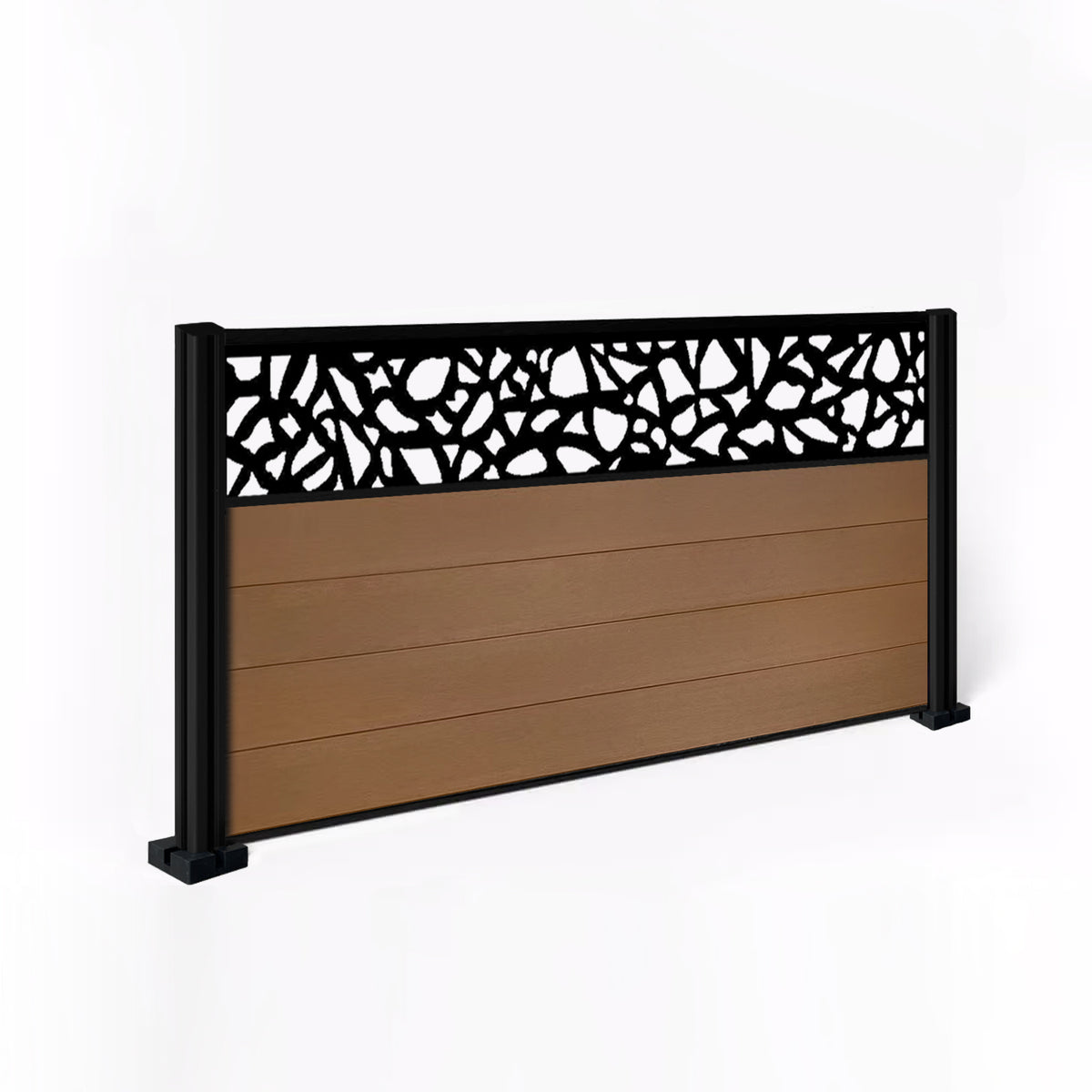 EasyComposite 3ft Composite Fence Panel & Aluminium Post Fitted Above Ground - Golden Teak Boards & Pebble Topper Trellis
