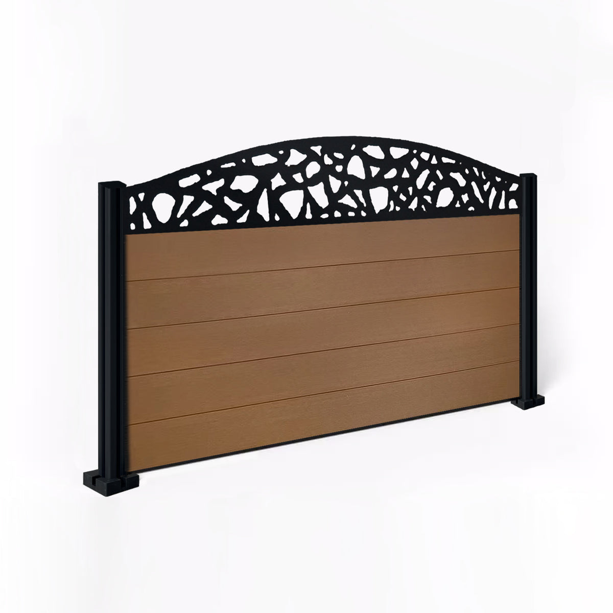 EasyComposite 3ft Composite Fence Panel & Aluminium Post Fitted Above Ground - Golden Teak Boards & Pebble Curved Topper Trellis