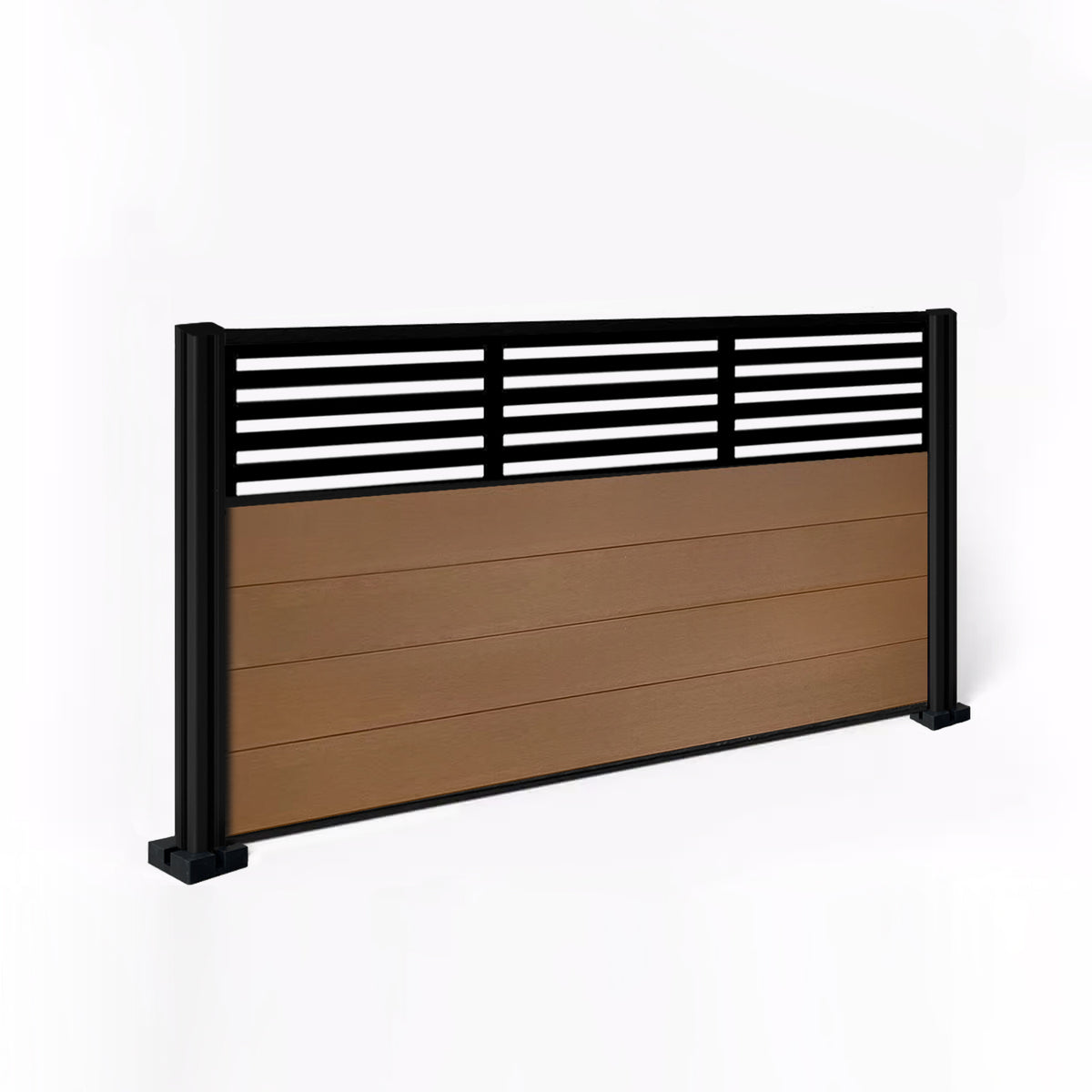 EasyComposite 3ft Composite Fence Panel & Aluminium Post Fitted Above Ground - Golden Teak Boards & Slat Topper Trellis