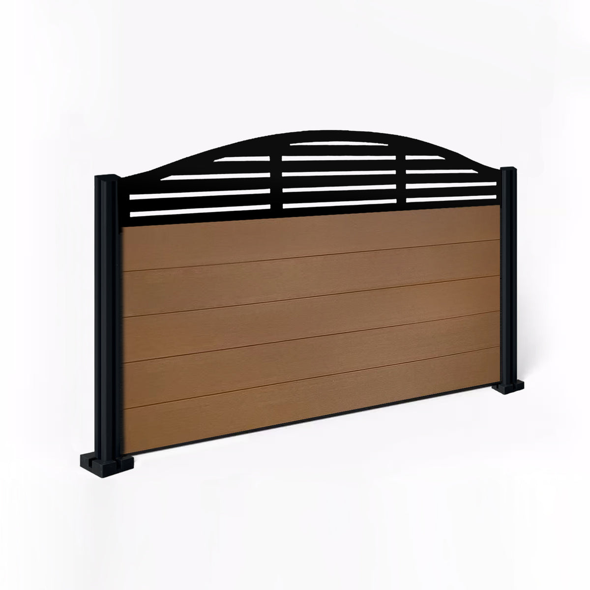 EasyComposite 3ft Composite Fence Panel & Aluminium Post Fitted Above Ground - Golden Teak Boards & Slat Curved Topper Trellis