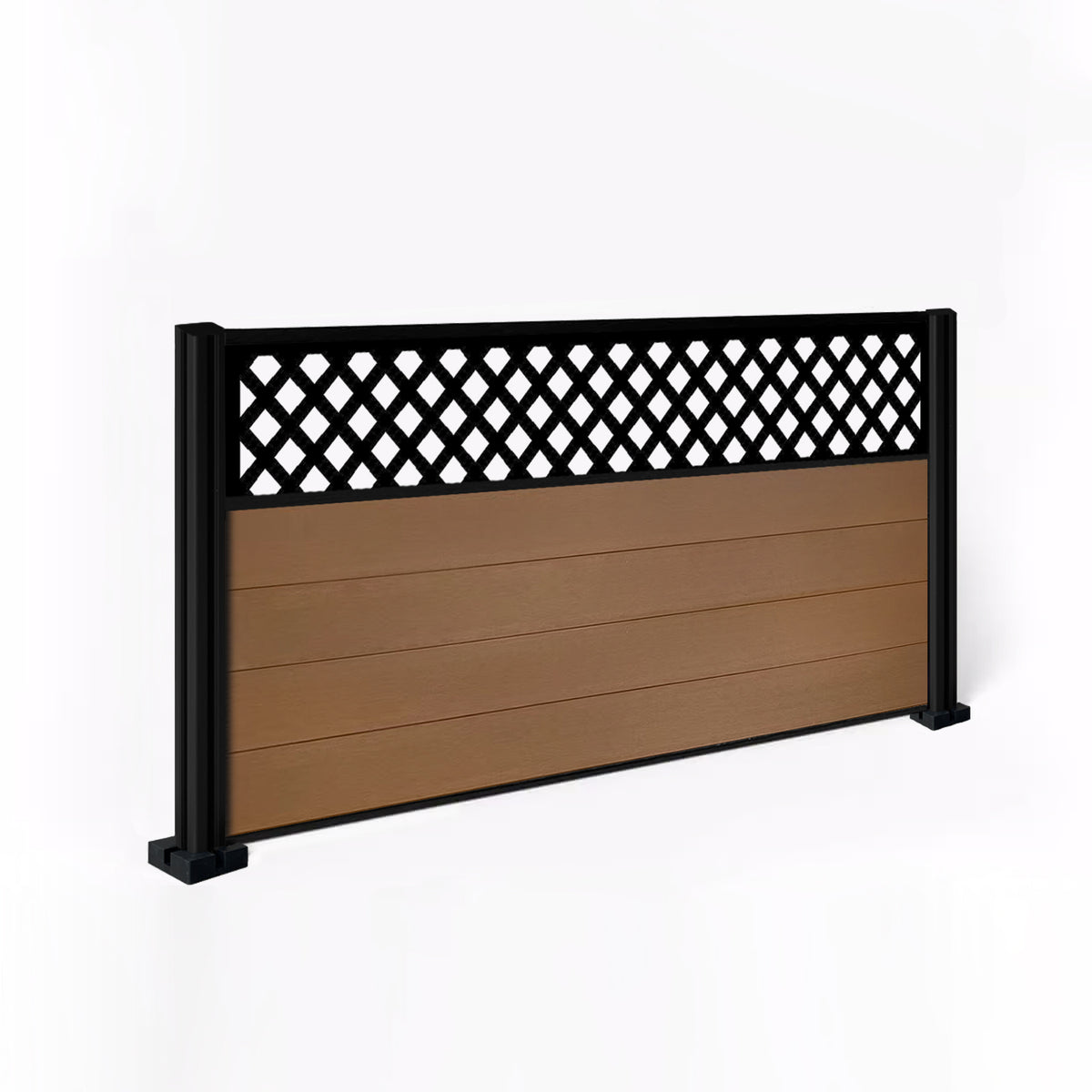 EasyComposite 3ft Composite Fence Panel & Aluminium Post Fitted Above Ground - Golden Teak Boards & Wave Topper Trellis