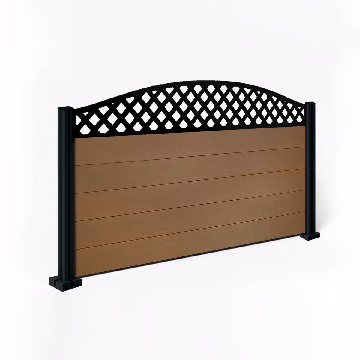 EasyComposite 3ft Composite Fence Panel & Aluminium Post Fitted Above Ground - Golden Teak Boards & Wave curved Topper Trellis