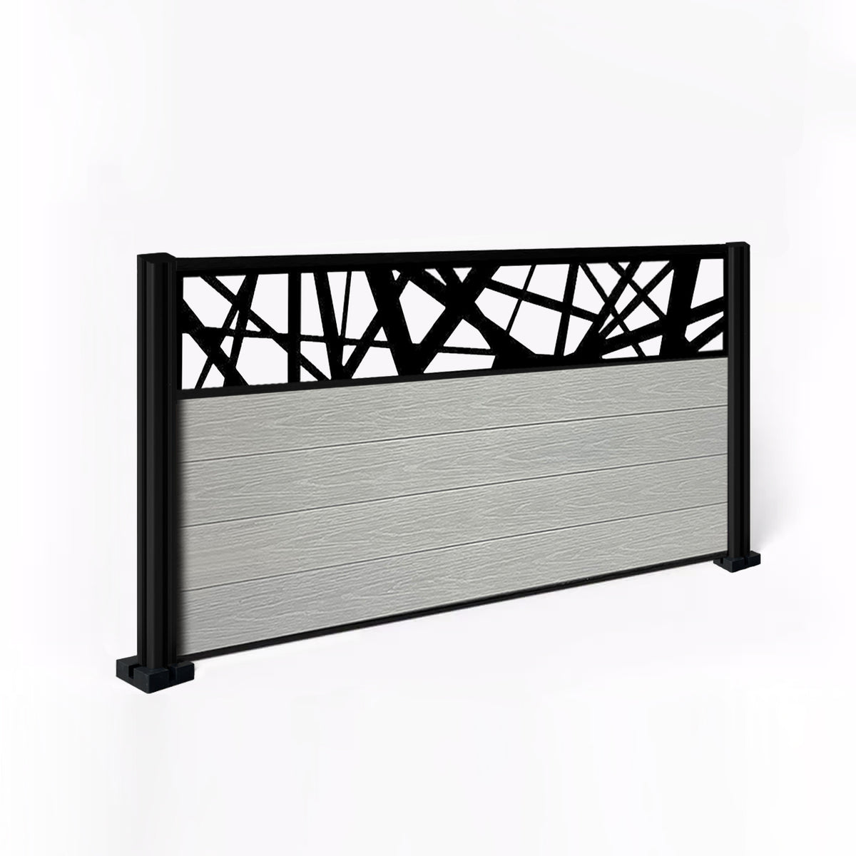 EasyComposite 3ft Composite Fence Panel & Aluminium Post Fitted Above Ground - Light Grey Boards & Laser Topper Trellis