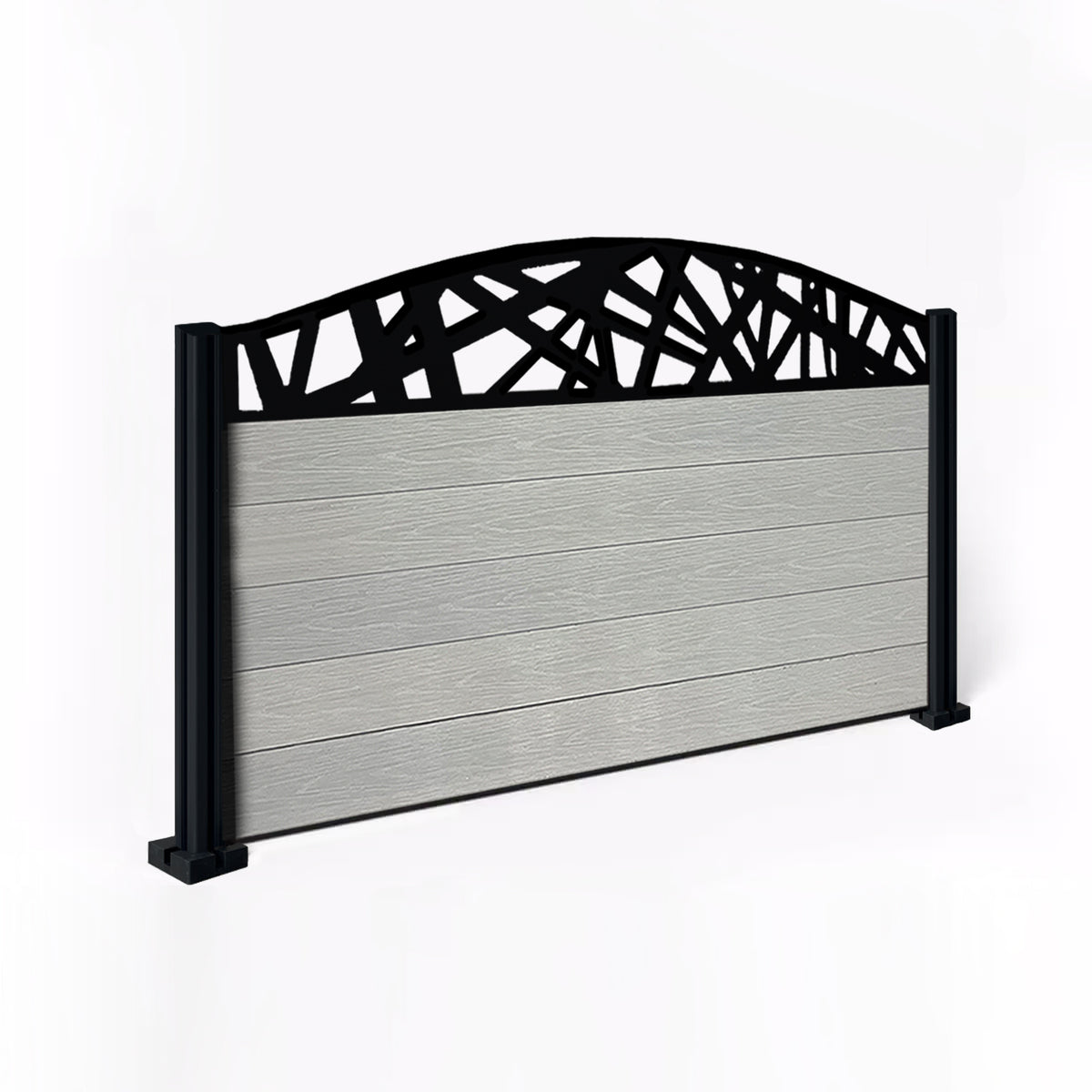 EasyComposite 3ft Composite Fence Panel & Aluminium Post Fitted Above Ground - Light Grey Boards & Laser Curved Topper Trellis