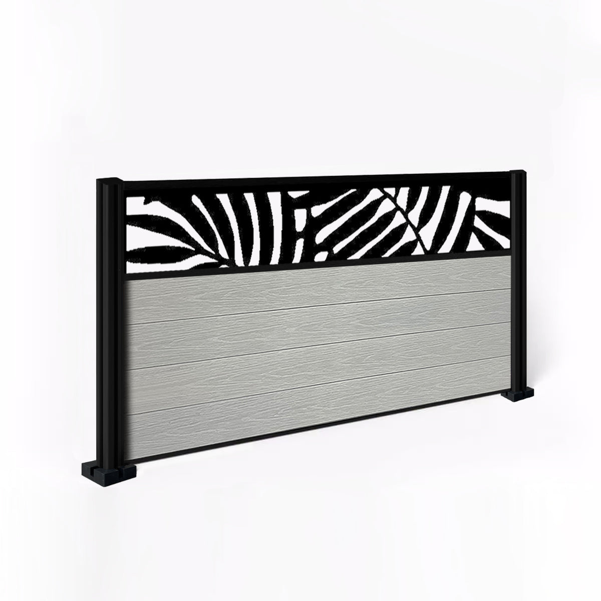 EasyComposite 5ft Composite Fence Panel & Aluminium Post Fitted Above Ground - Light Grey Boards & Leafy Topper Trellis