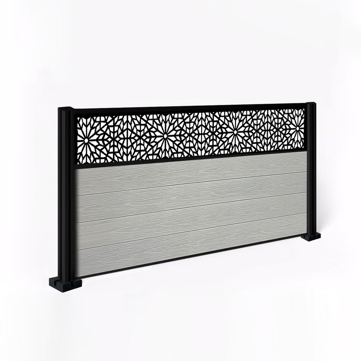 EasyComposite 4ft Composite Fence Panel & Aluminium Post Fitted Above Ground - Light Grey Boards & Morocco Topper Trellis
