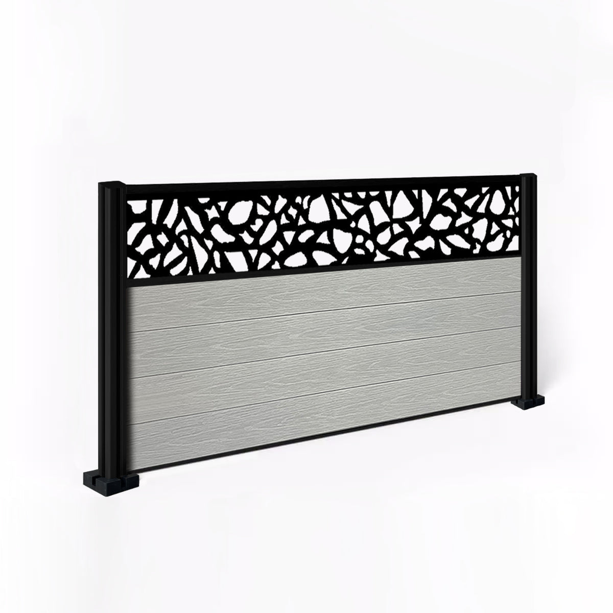 EasyComposite 3ft Composite Fence Panel & Aluminium Post Fitted Above Ground - Light Grey Boards & Pebble Topper Trellis