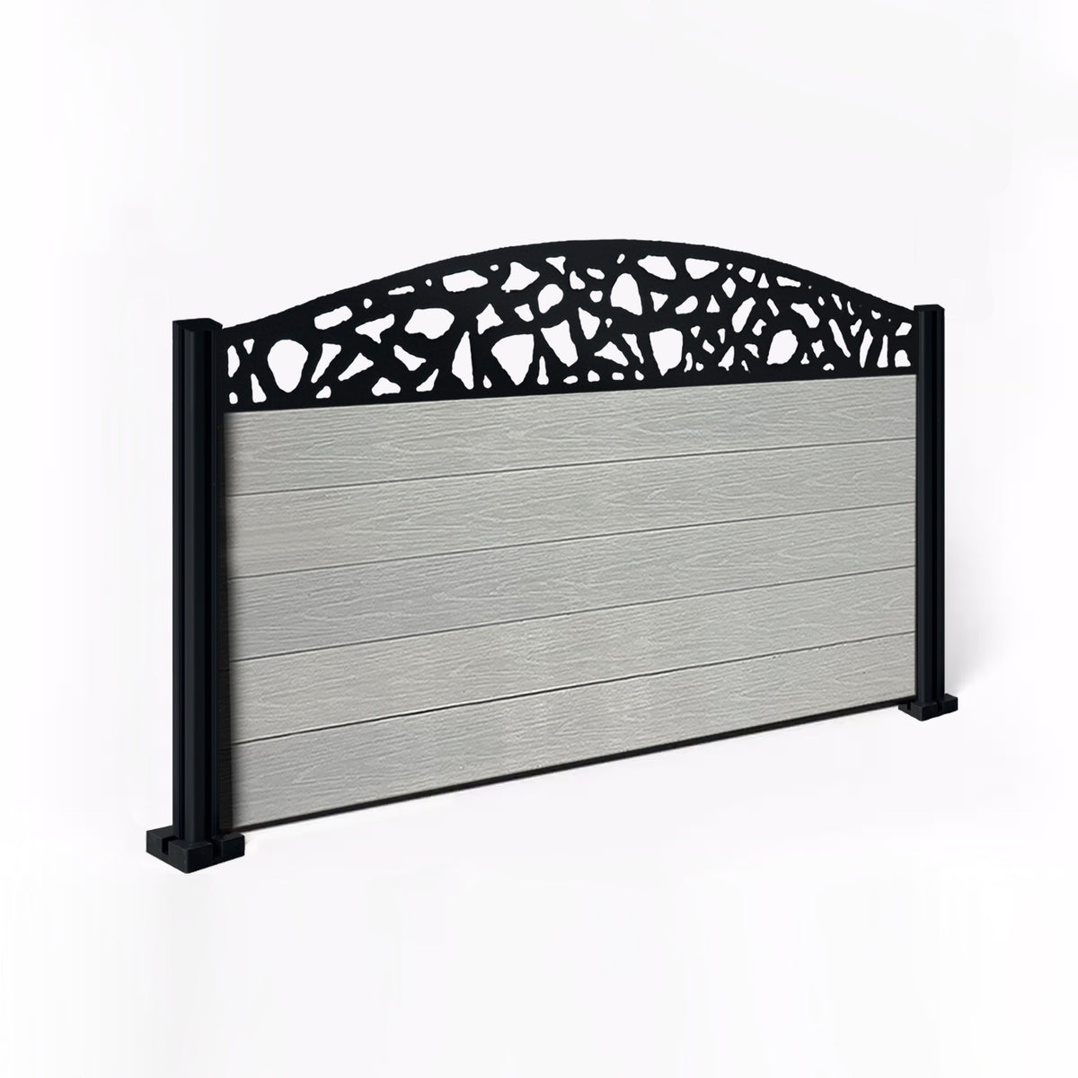 EasyComposite 3ft Composite Fence Panel & Aluminium Post Fitted Above Ground - Light Grey Boards & Pebble Curved Topper Trellis