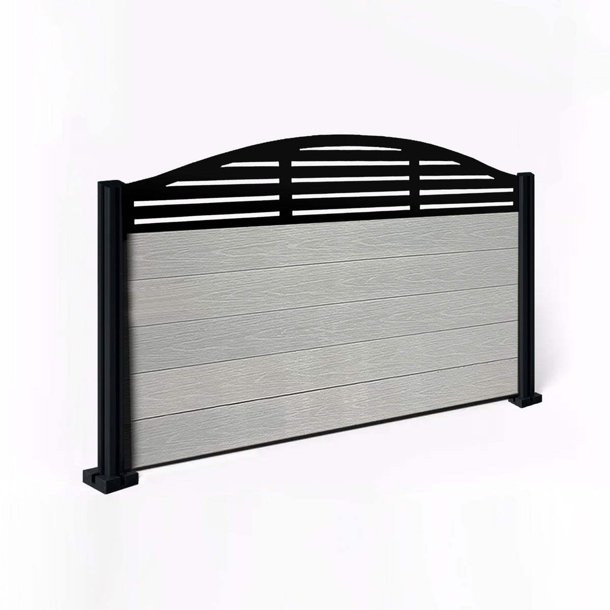 EasyComposite 3ft Composite Fence Panel & Aluminium Post Fitted Above Ground - Light Grey Boards & Slat Curved Topper Trellis