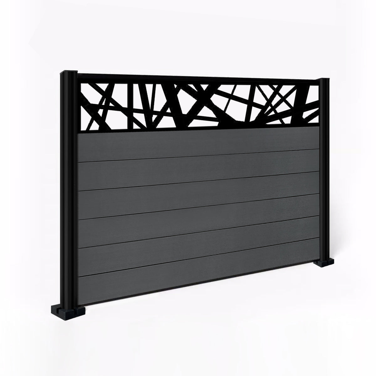 EasyComposite 4ft Composite Fence Panel & Aluminium Post Fitted Above Ground - Dark Grey RAL7016 Boards & Laser Topper Trellis