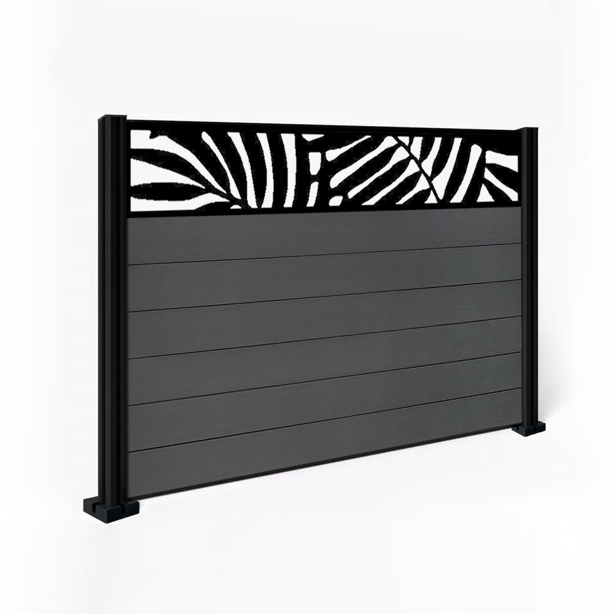 EasyComposite 6ft Composite Fence Panel & Aluminium Post Fitted Above Ground - Dark Grey RAL7016 Boards & Leafy Topper Trellis