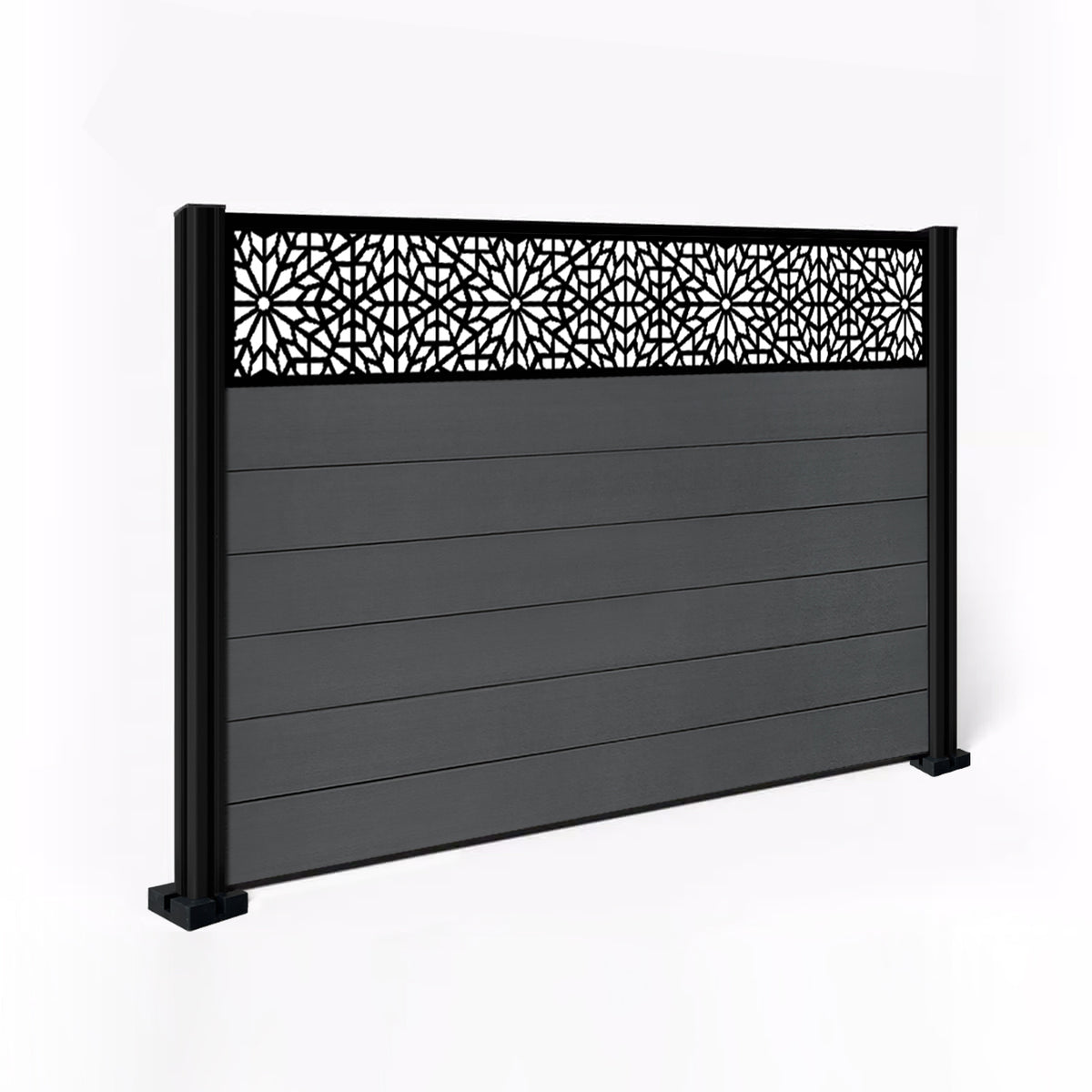 EasyComposite 5ft Composite Fence Panel & Aluminium Post Fitted Above Ground - Dark Grey RAL7016 Boards & Morocco Topper Trellis