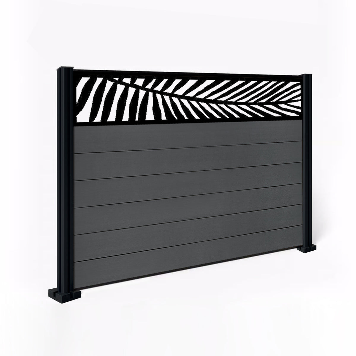 EasyComposite 4ft Composite Fence Panel & Aluminium Post Fitted Above Ground - Dark Grey RAL7016 Boards & Palm Topper Trellis