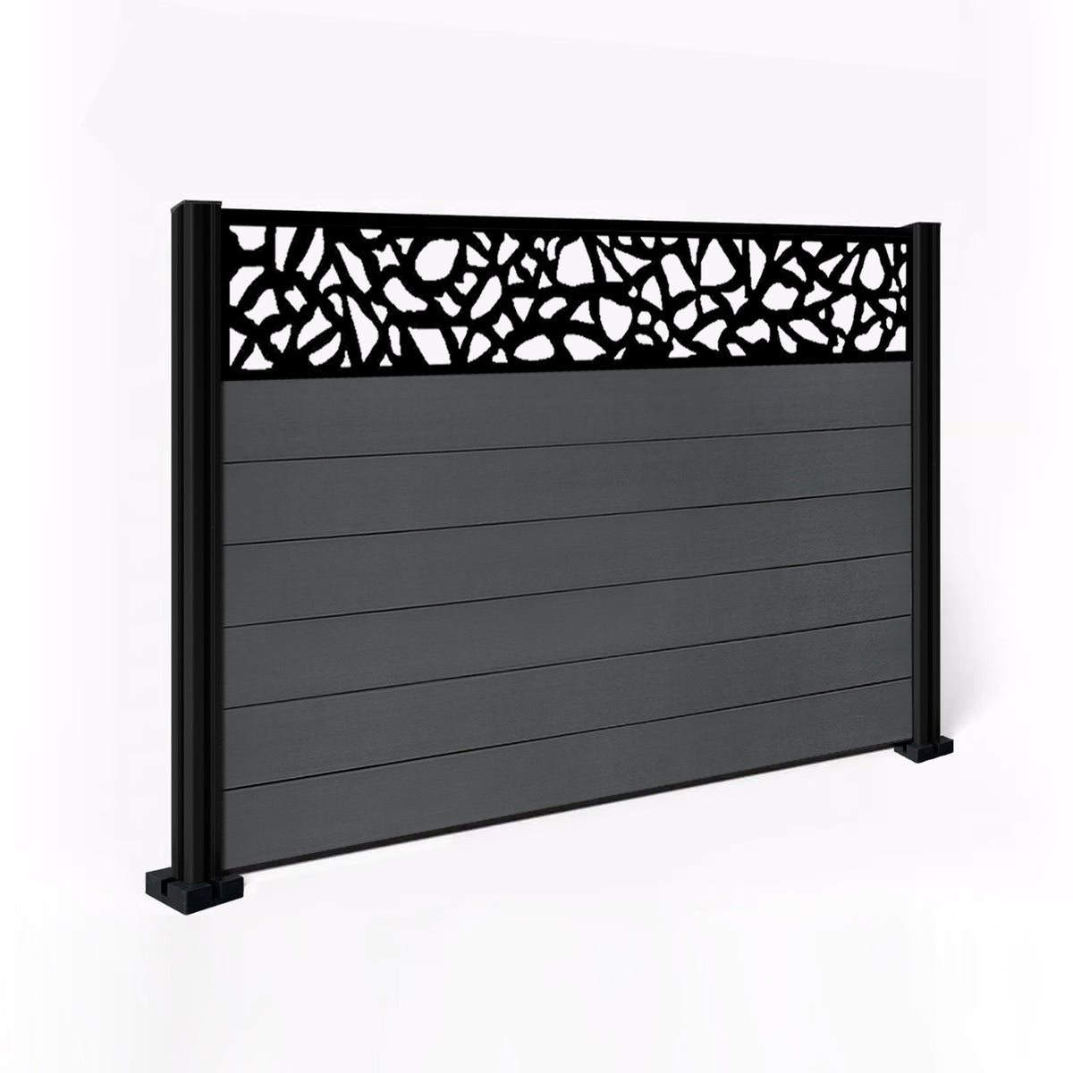 EasyComposite 4ft Composite Fence Panel & Aluminium Post Fitted Above Ground - Dark Grey RAL7016 Boards & Pebble Topper Trellis