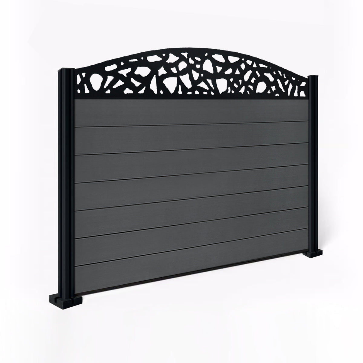 EasyComposite 4ft Composite Fence Panel & Aluminium Post Fitted Above Ground - Dark Grey Boards & Pebble Curved Topper Trellis