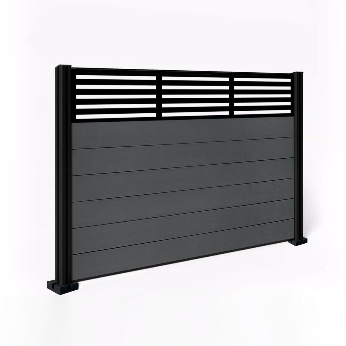 EasyComposite 4ft Composite Fence Panel & Aluminium Post Fitted Above Ground - Dark Grey RAL7016 Boards & Slat Topper Trellis