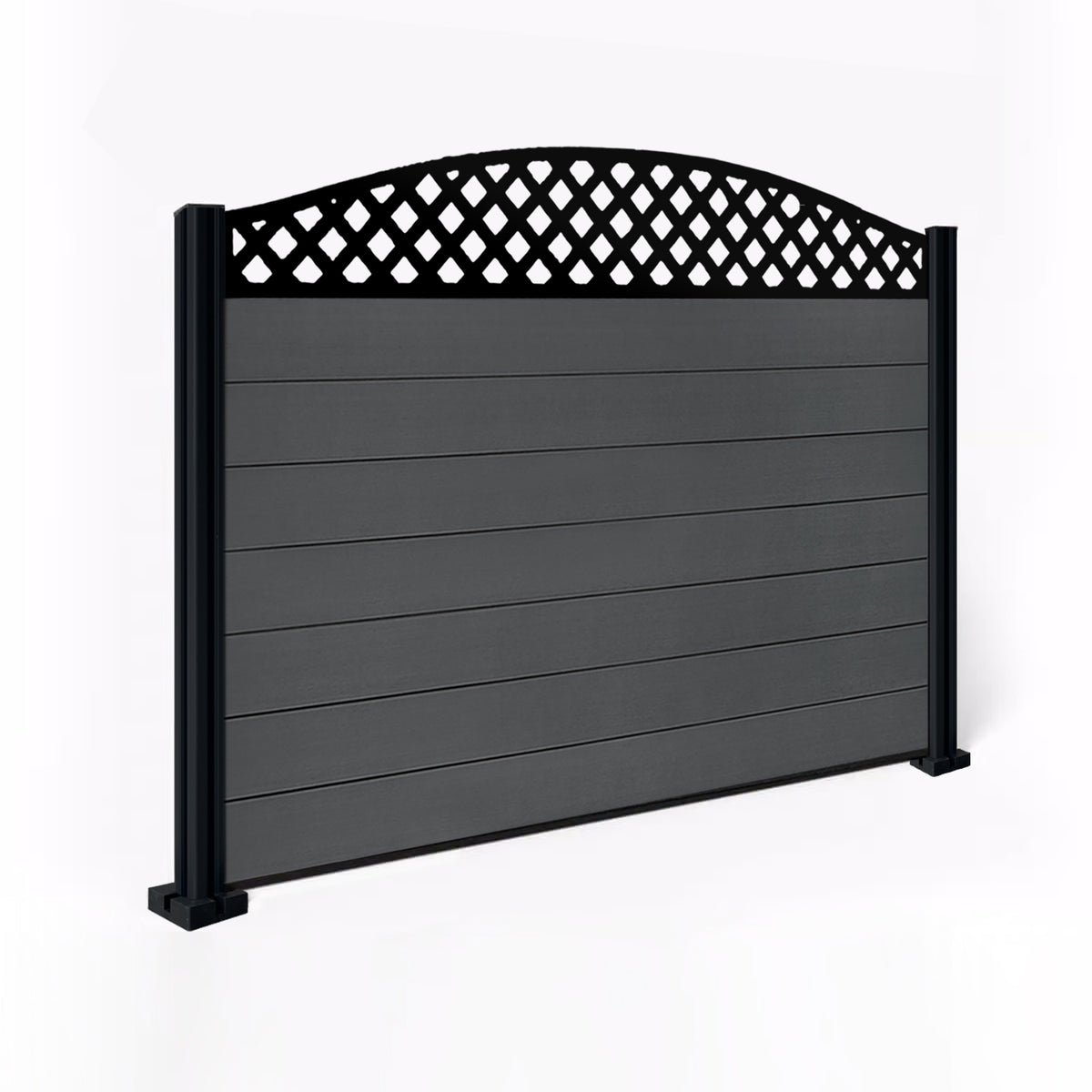 EasyComposite 4ft Composite Fence Panel & Aluminium Post Fitted Above Ground - Dark Grey Boards & Wave curved Topper Trellis