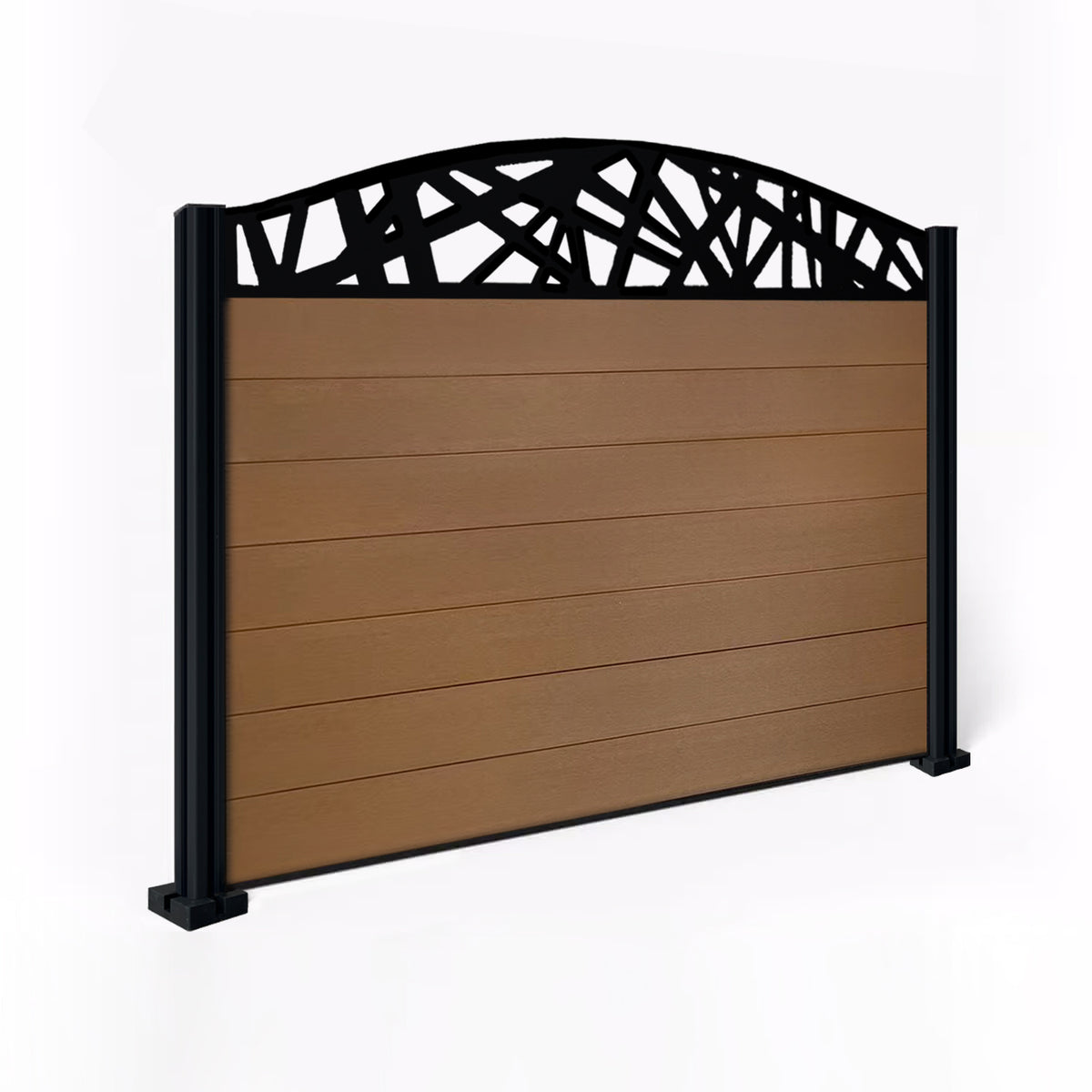 EasyComposite 4ft Composite Fence Panel & Aluminium Post Fitted Above Ground - Golden Teak Boards & Laser Curved Topper Trellis