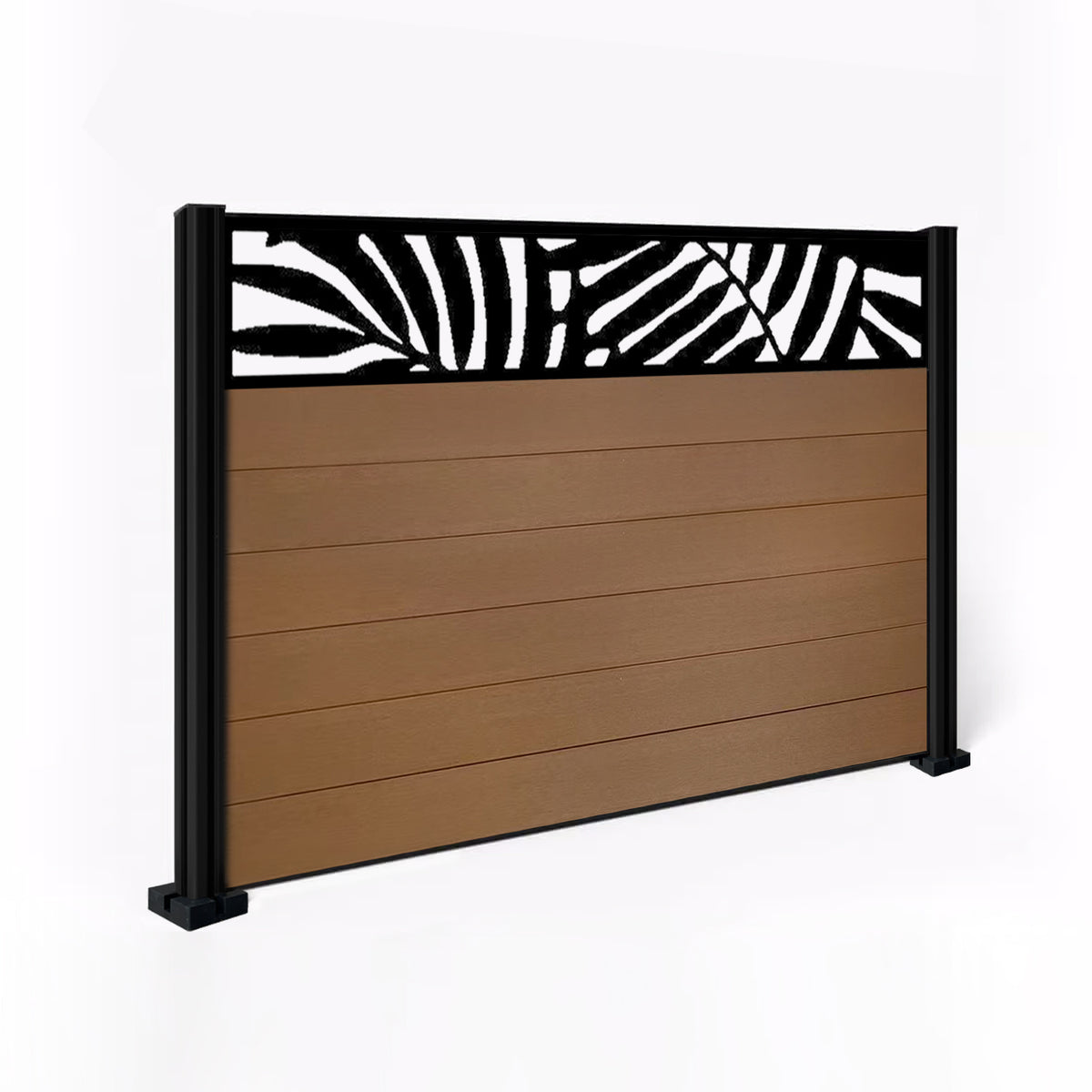 EasyComposite 6ft Composite Fence Panel & Aluminium Post Fitted Above Ground - Golden Teak Boards & Leafy Topper Trellis