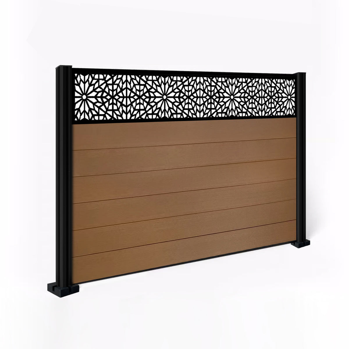 EasyComposite 5ft Composite Fence Panel & Aluminium Post Fitted Above Ground - Golden Teak Boards & Morocco Topper Trellis